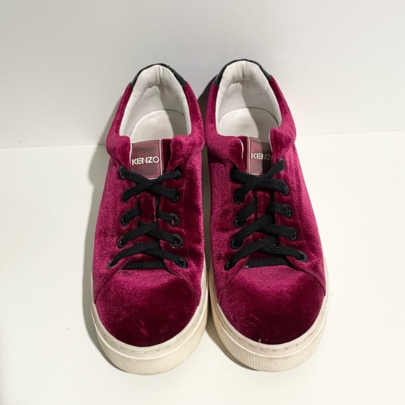 Women's Kenzo Burgundy‎ Velour Velvet Platform Sneakers 38 - Picture 3 of 8